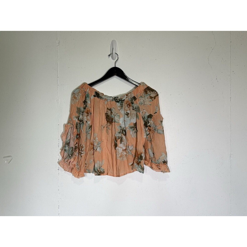 NEW 1. State Womens peach floral Cropped Off the Shoulder Top SZ M